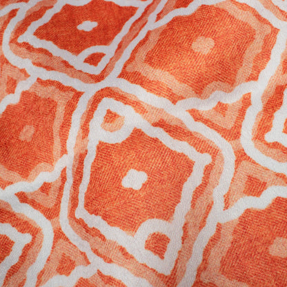 Sunrise Orange And White Geometric Pattern Digital Print Lush Satin Fabric