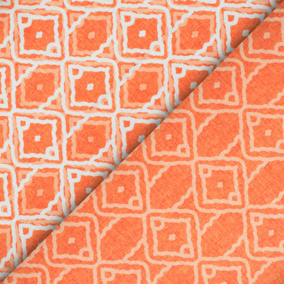 Sunrise Orange And White Geometric Pattern Digital Print Lush Satin Fabric