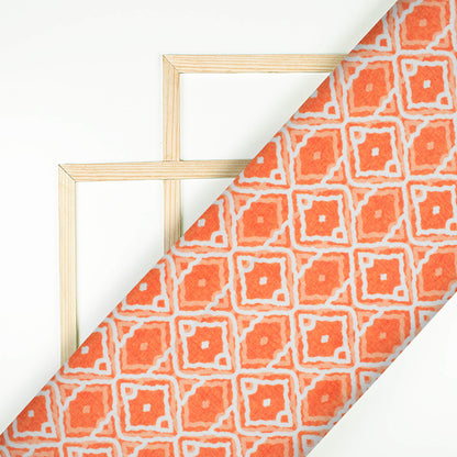 Sunrise Orange And White Geometric Pattern Digital Print Lush Satin Fabric