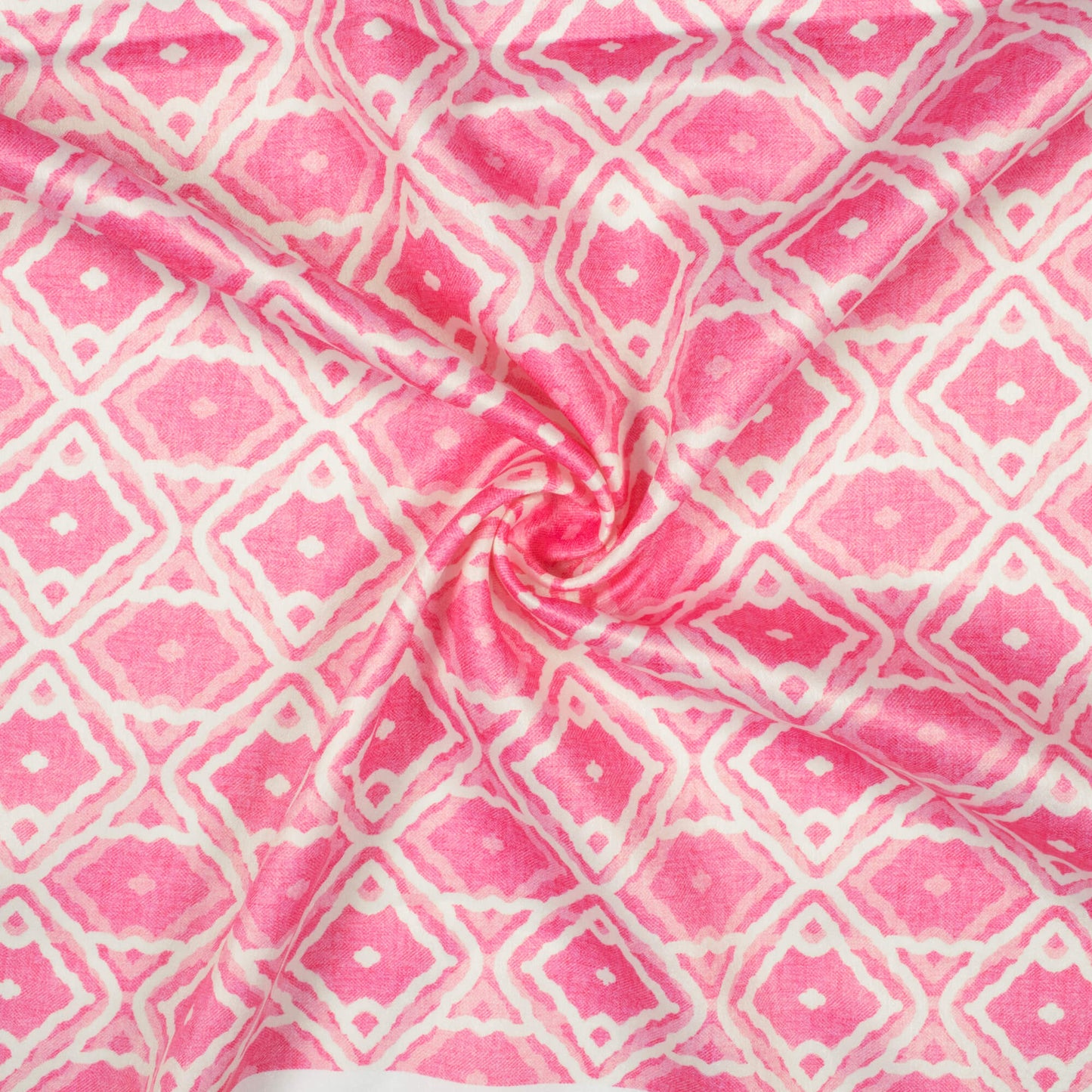 Taffy Pink And White Geometric Pattern Digital Print Lush Satin Fabric