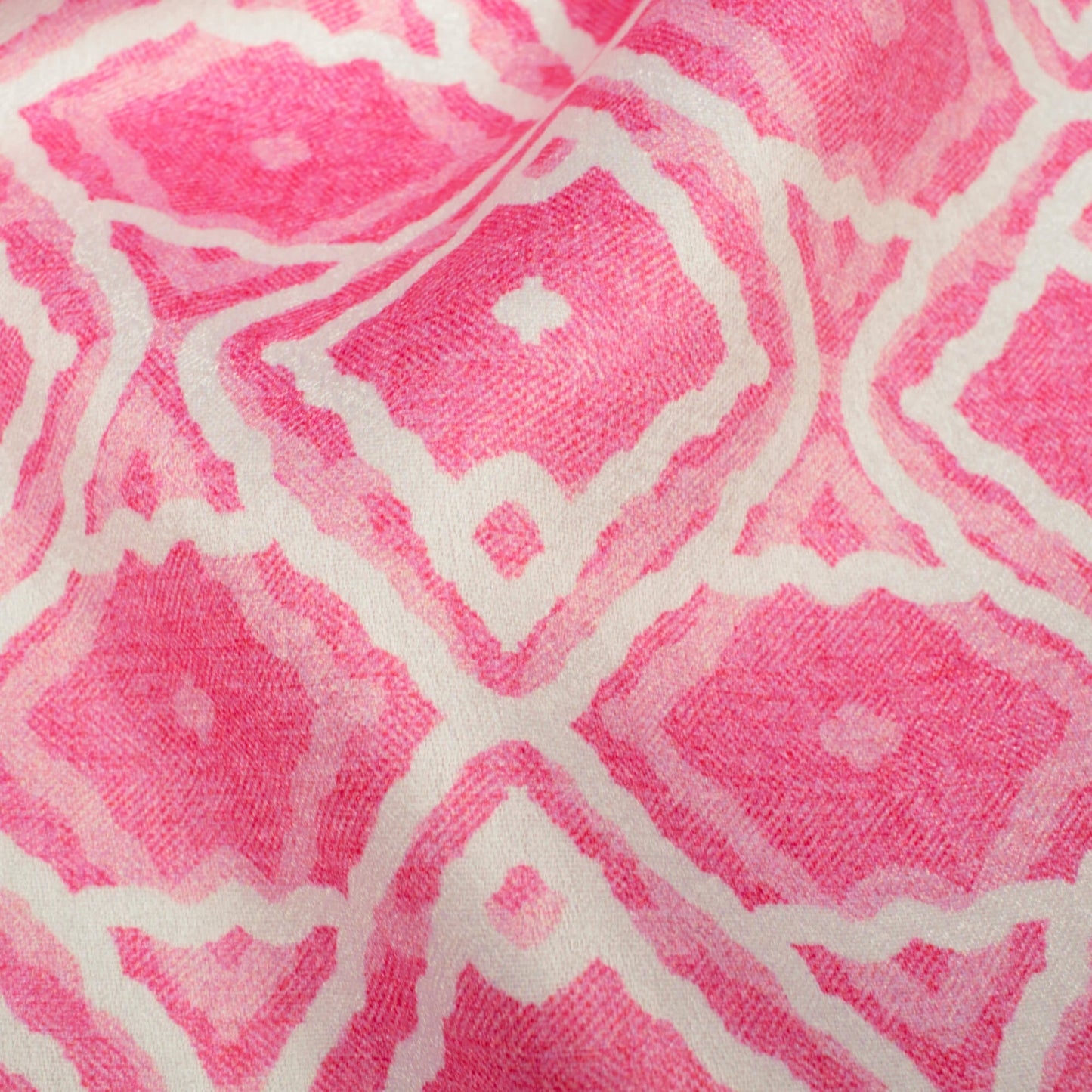 Taffy Pink And White Geometric Pattern Digital Print Lush Satin Fabric