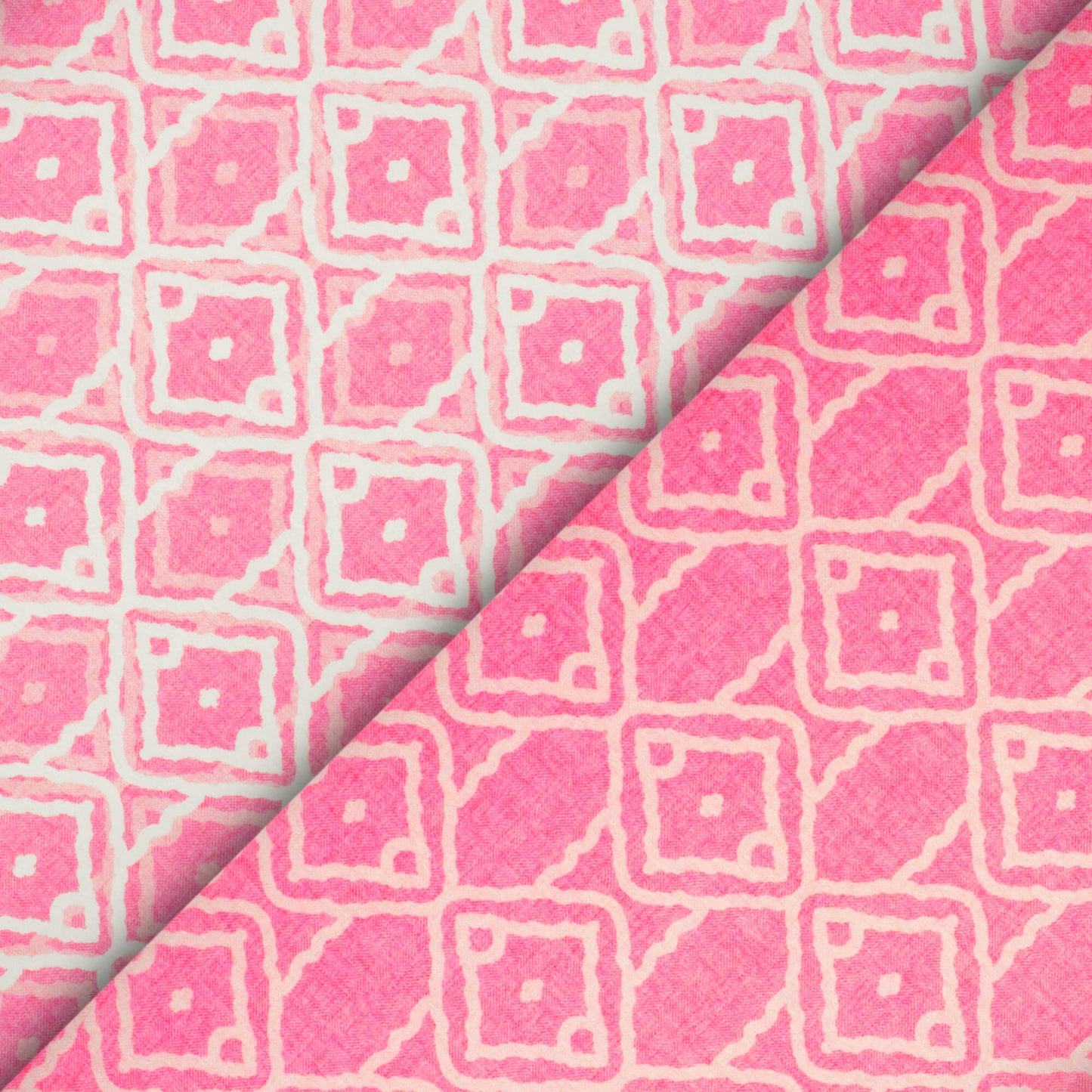 Taffy Pink And White Geometric Pattern Digital Print Lush Satin Fabric