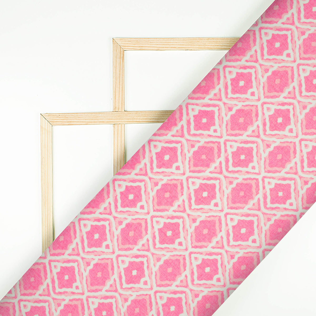 Taffy Pink And White Geometric Pattern Digital Print Lush Satin Fabric