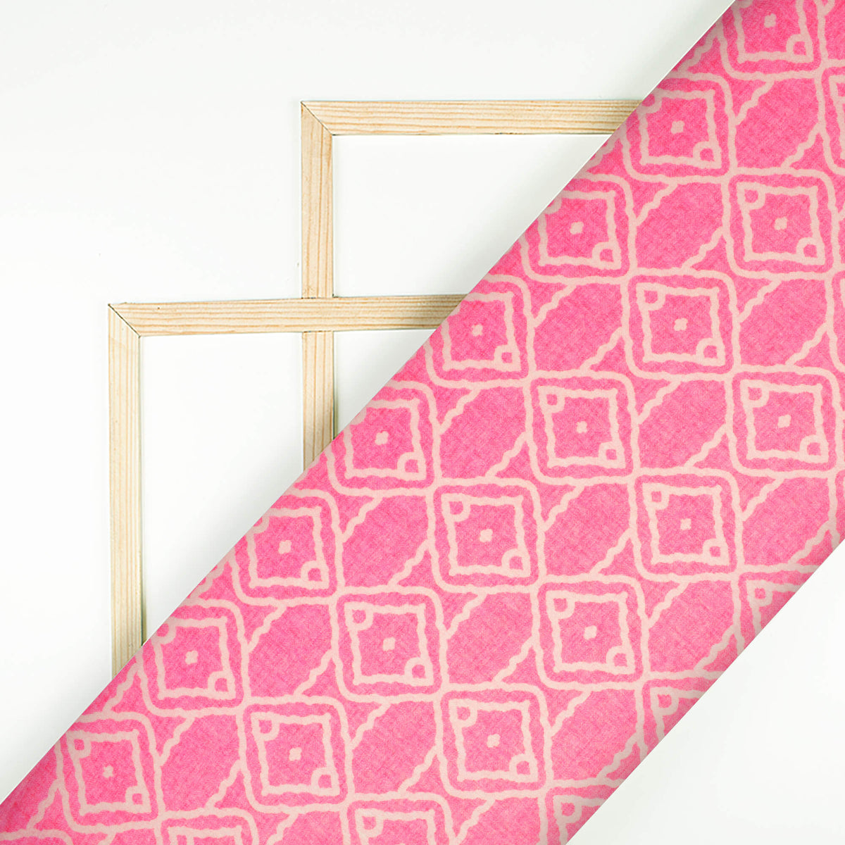 Taffy Pink Geometric Pattern Digital Print Lush Satin Fabric