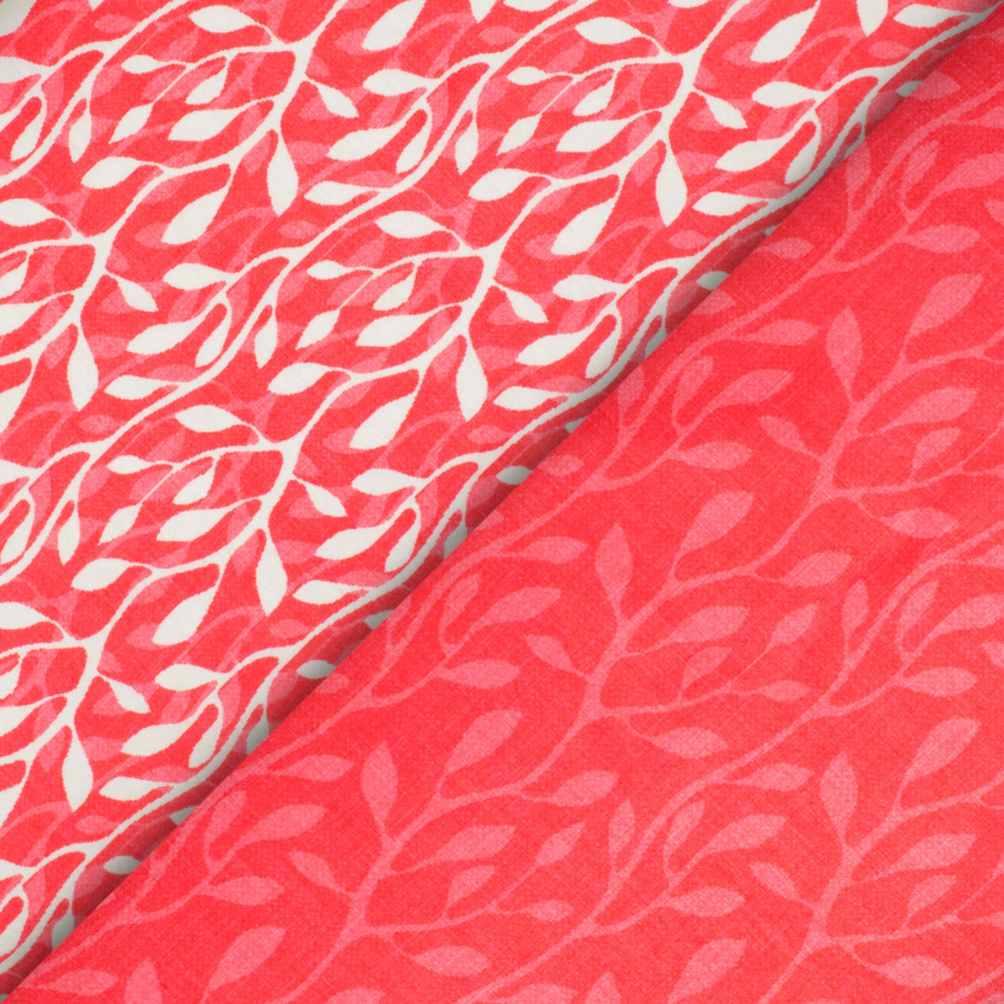 Desire Red And White Leaf Pattern Digital Print Lush Satin Fabric