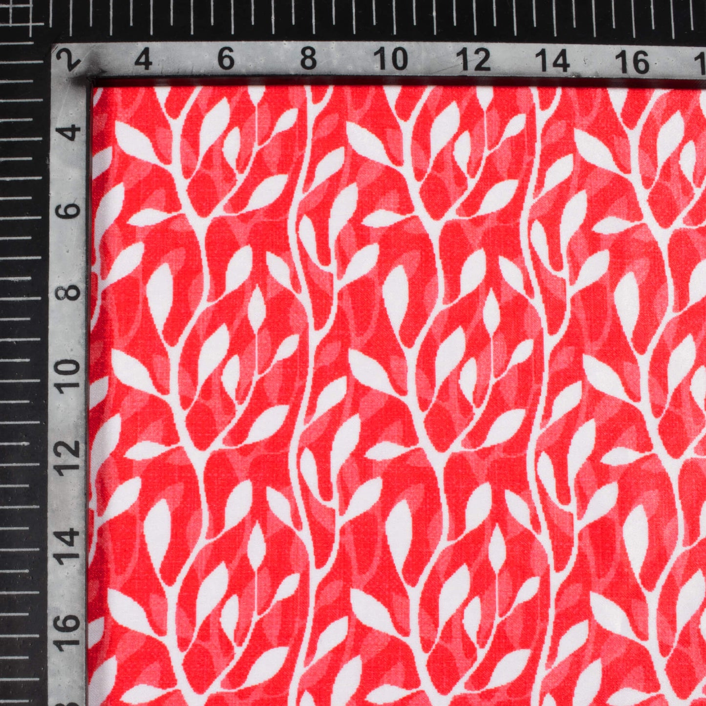 Desire Red And White Leaf Pattern Digital Print Lush Satin Fabric