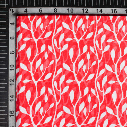 Desire Red And White Leaf Pattern Digital Print Lush Satin Fabric