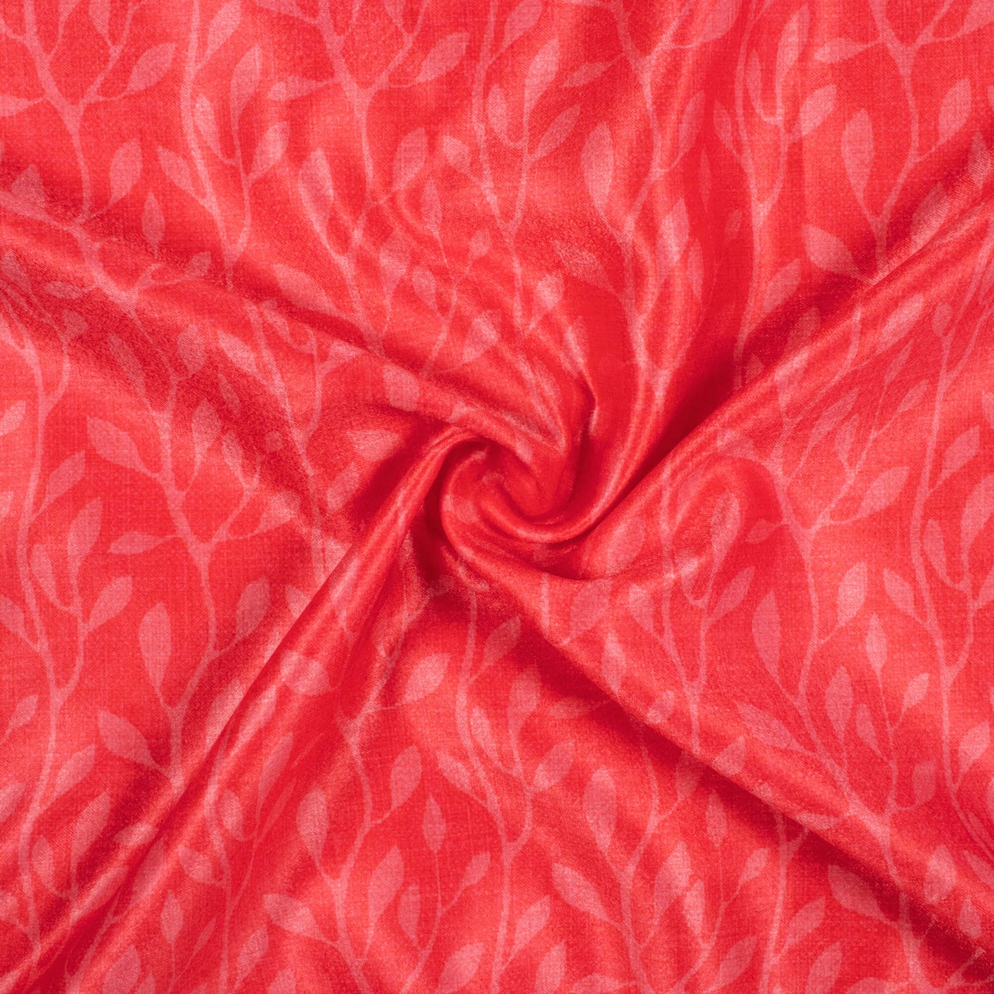 Desire Red Leaf Pattern Digital Print Lush Satin Fabric