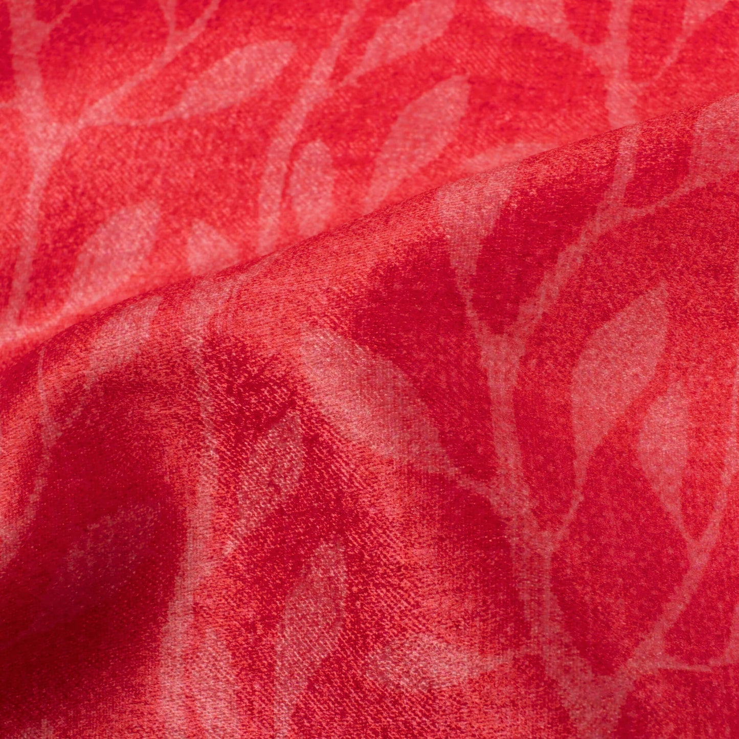 Desire Red Leaf Pattern Digital Print Lush Satin Fabric