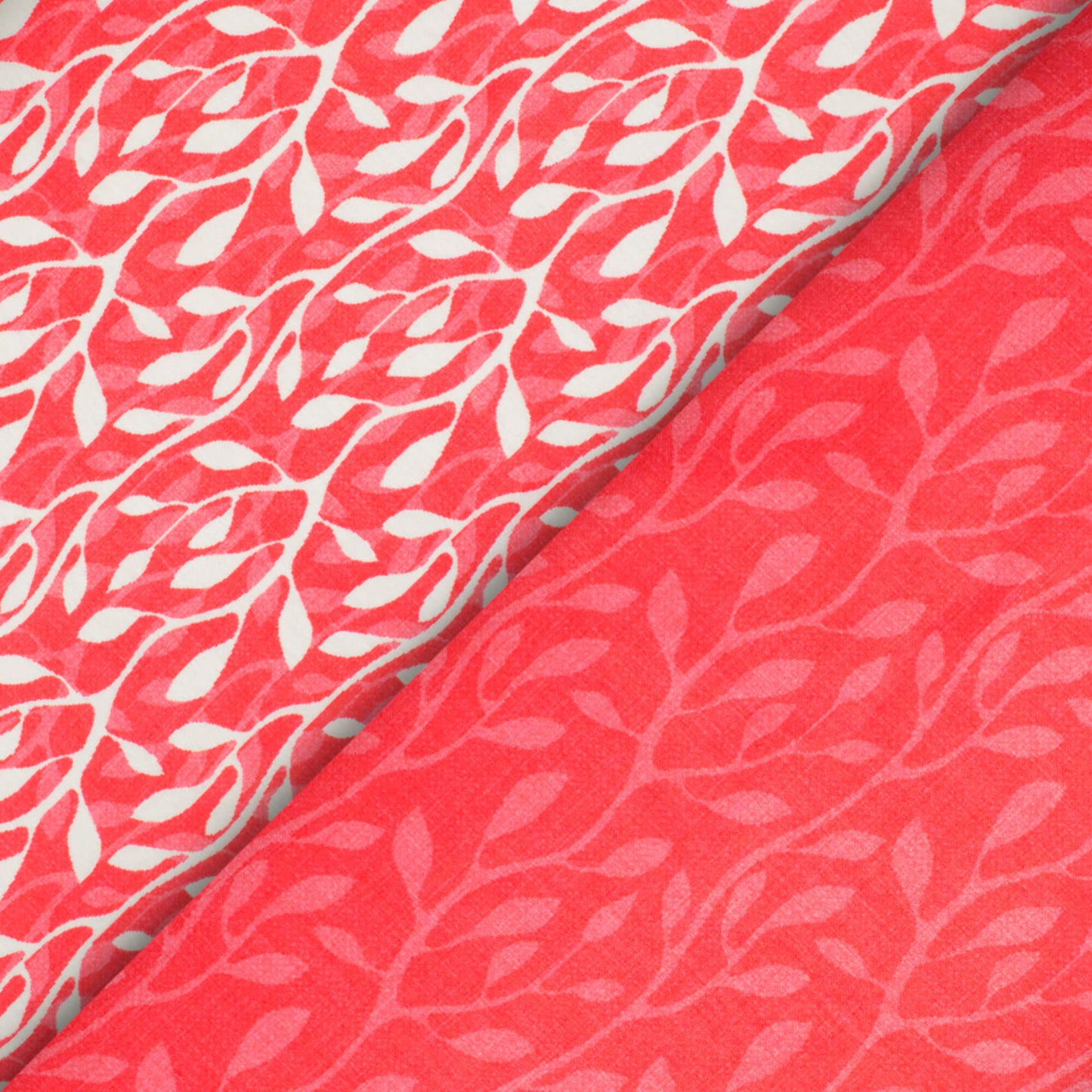 Desire Red Leaf Pattern Digital Print Lush Satin Fabric