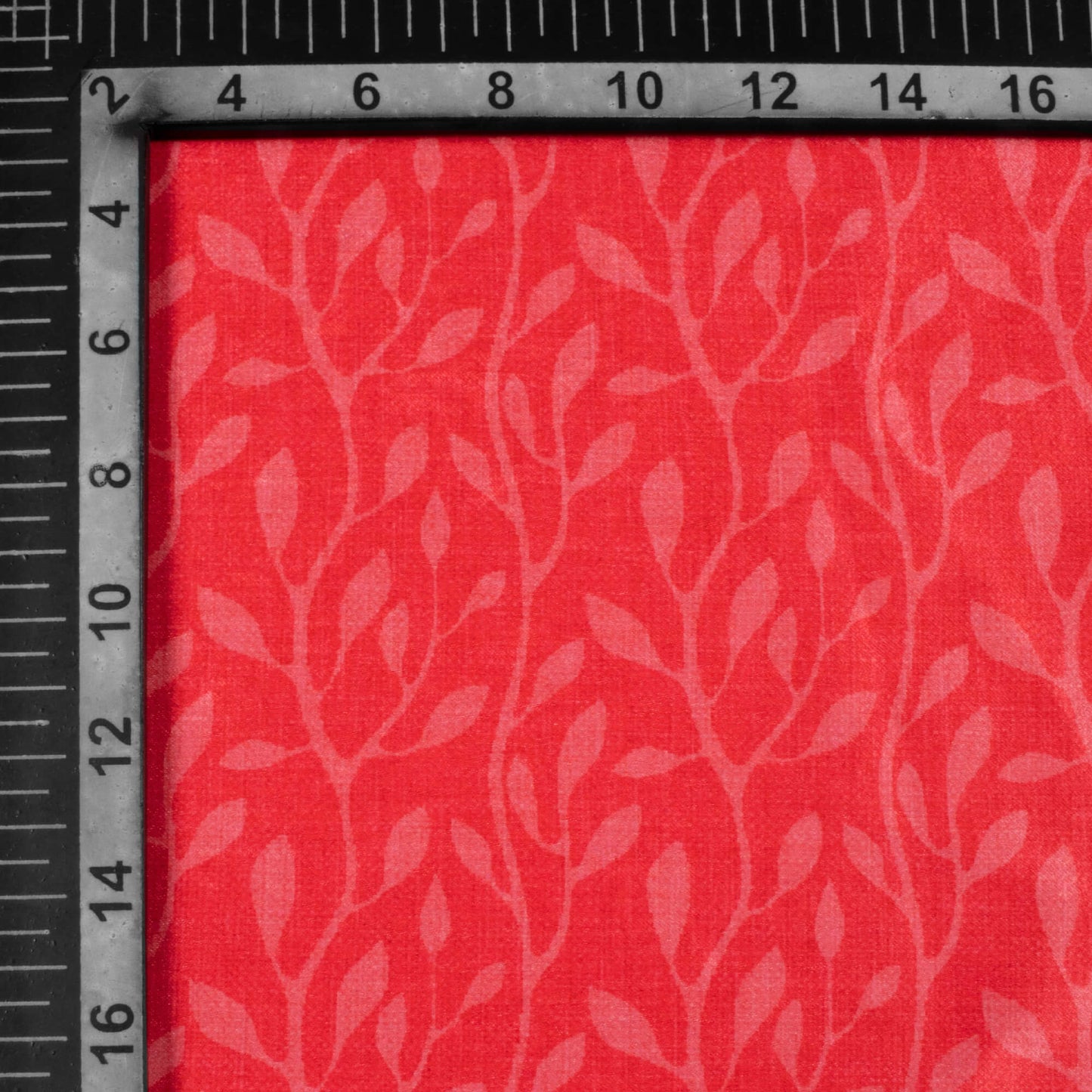 Desire Red Leaf Pattern Digital Print Lush Satin Fabric