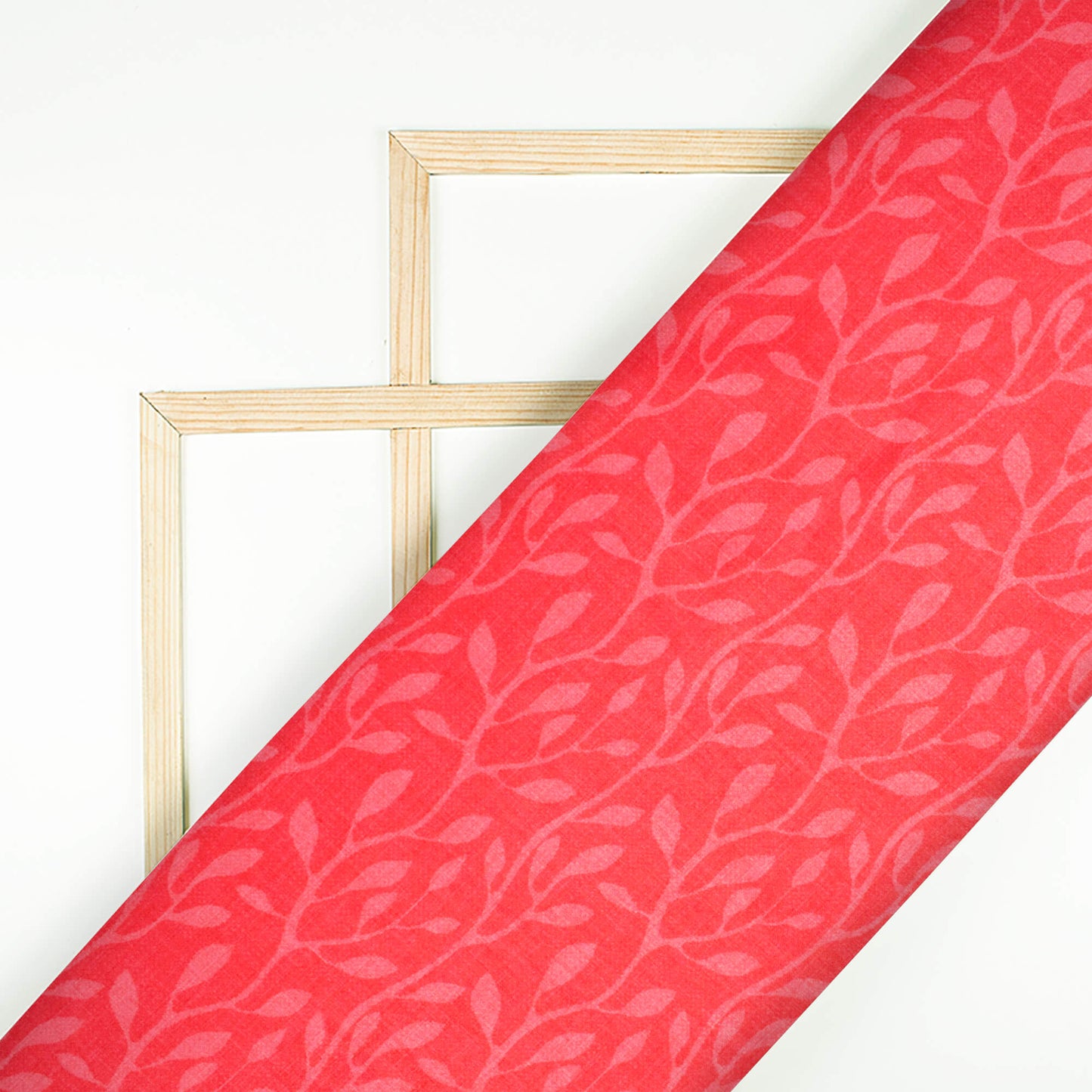 Desire Red Leaf Pattern Digital Print Lush Satin Fabric