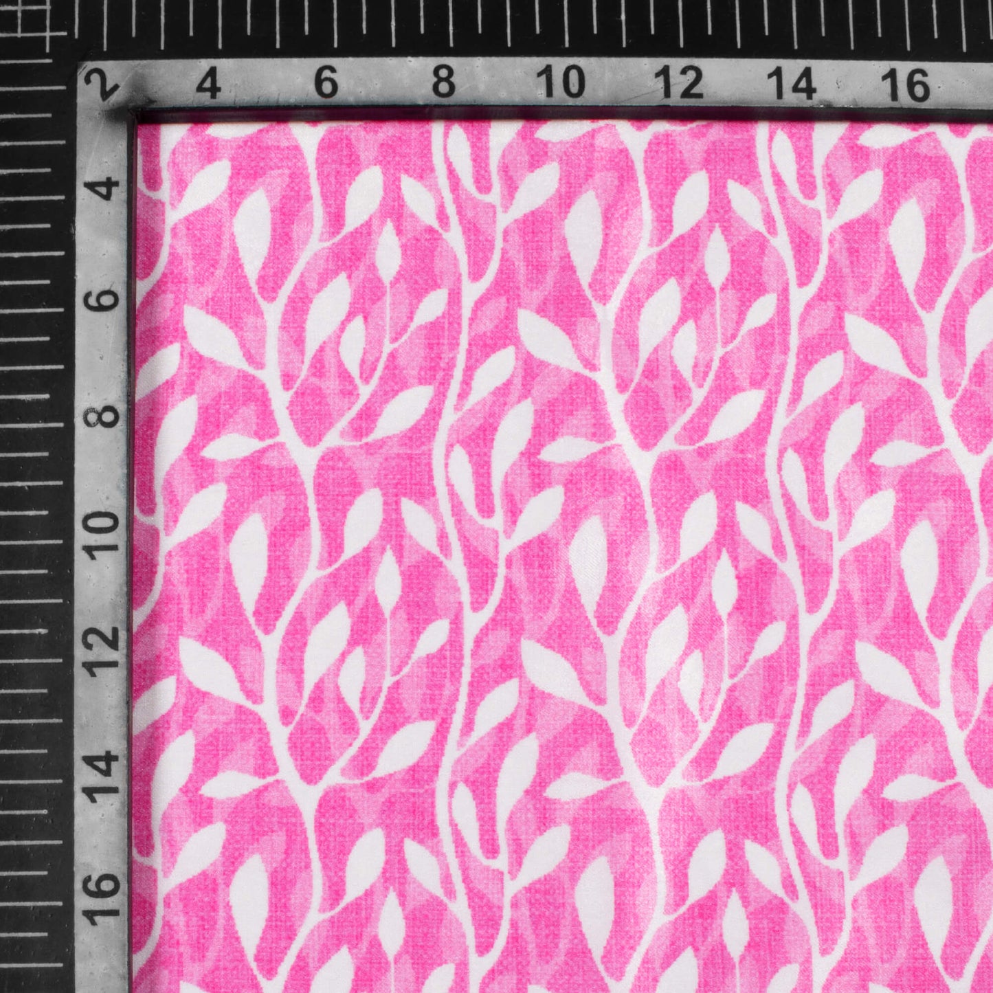 Taffy Pink And White Leaf Pattern Digital Print Lush Satin Fabric