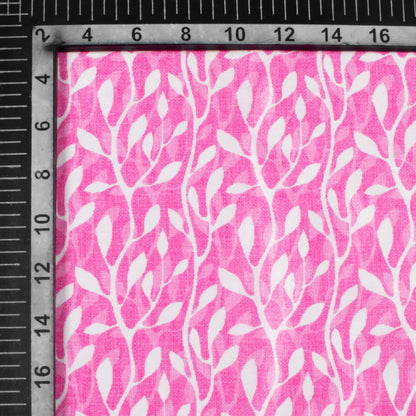 Taffy Pink And White Leaf Pattern Digital Print Lush Satin Fabric