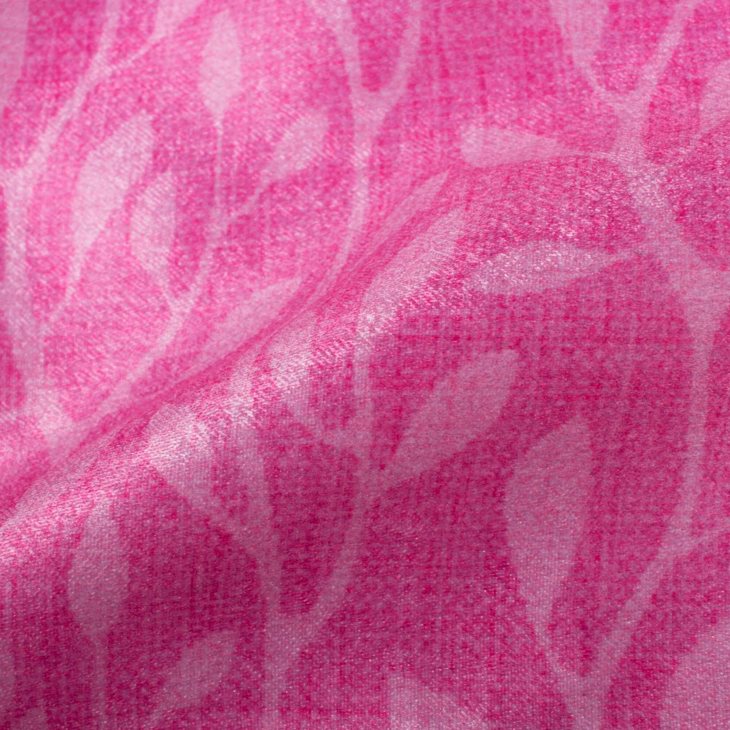 Taffy Pink Leaf Pattern Digital Print Lush Satin Fabric