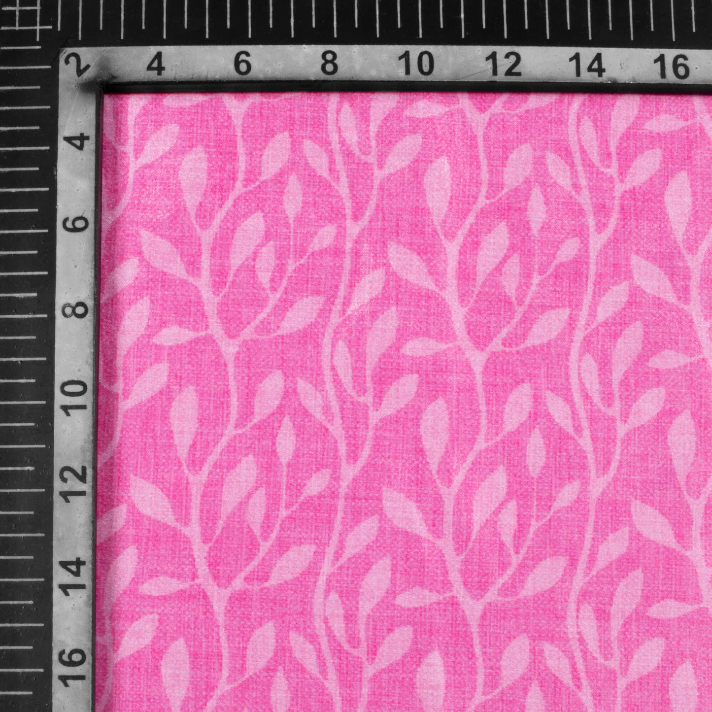 Taffy Pink Leaf Pattern Digital Print Lush Satin Fabric