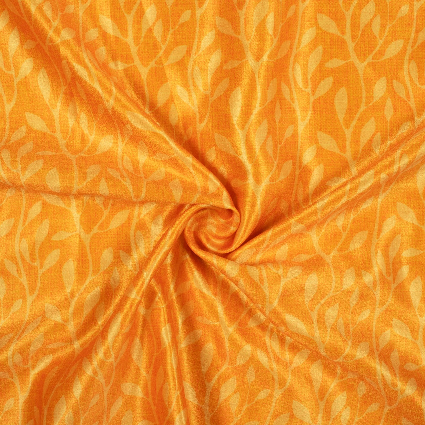 Amber Yellow Leaf Pattern Digital Print Lush Satin Fabric