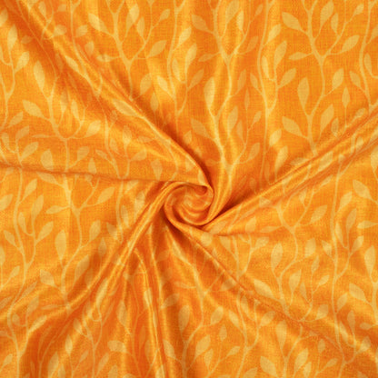 Amber Yellow Leaf Pattern Digital Print Lush Satin Fabric