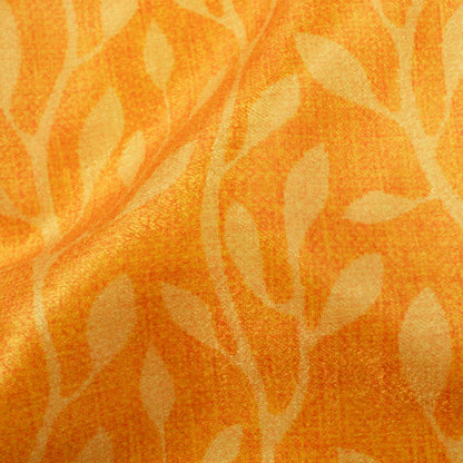 Amber Yellow Leaf Pattern Digital Print Lush Satin Fabric