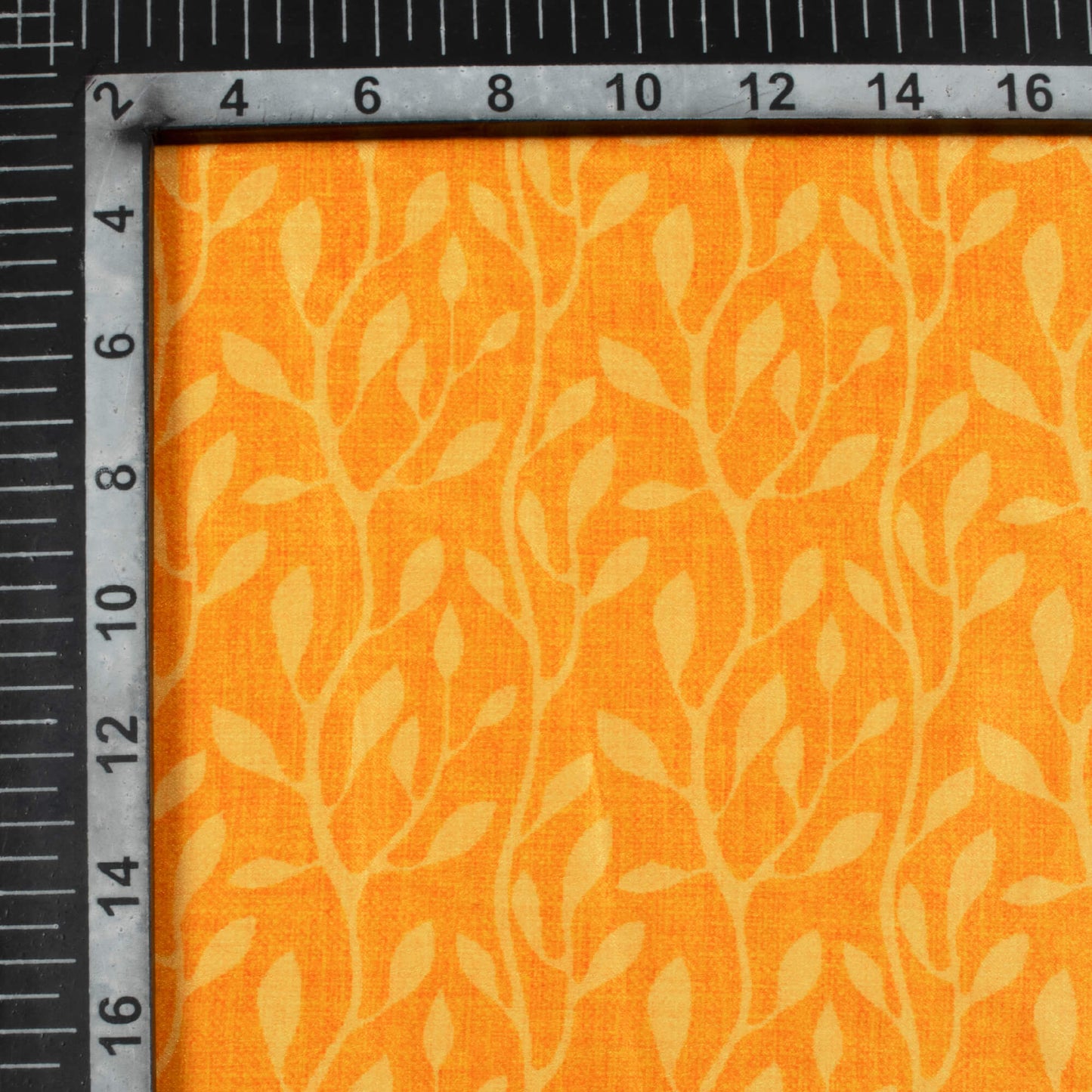 Amber Yellow Leaf Pattern Digital Print Lush Satin Fabric