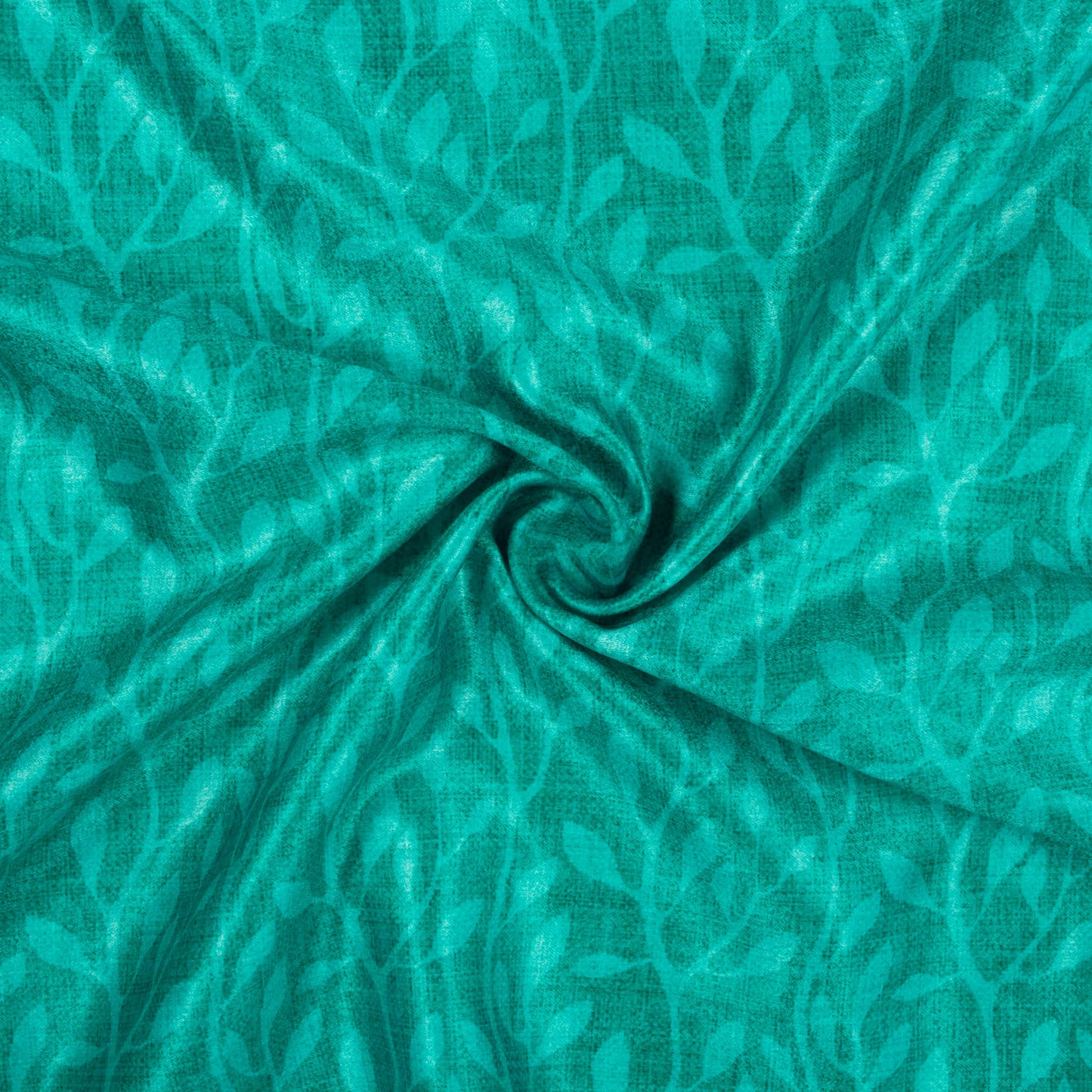 Sea Green Leaf Pattern Digital Print Lush Satin Fabric