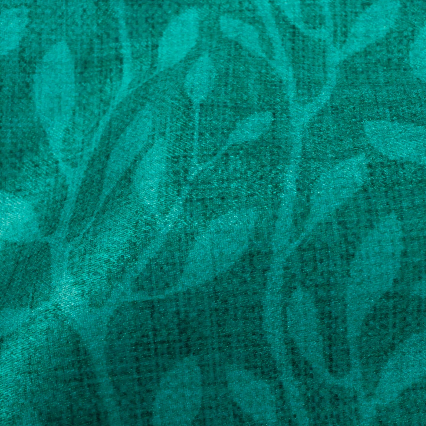 Sea Green Leaf Pattern Digital Print Lush Satin Fabric