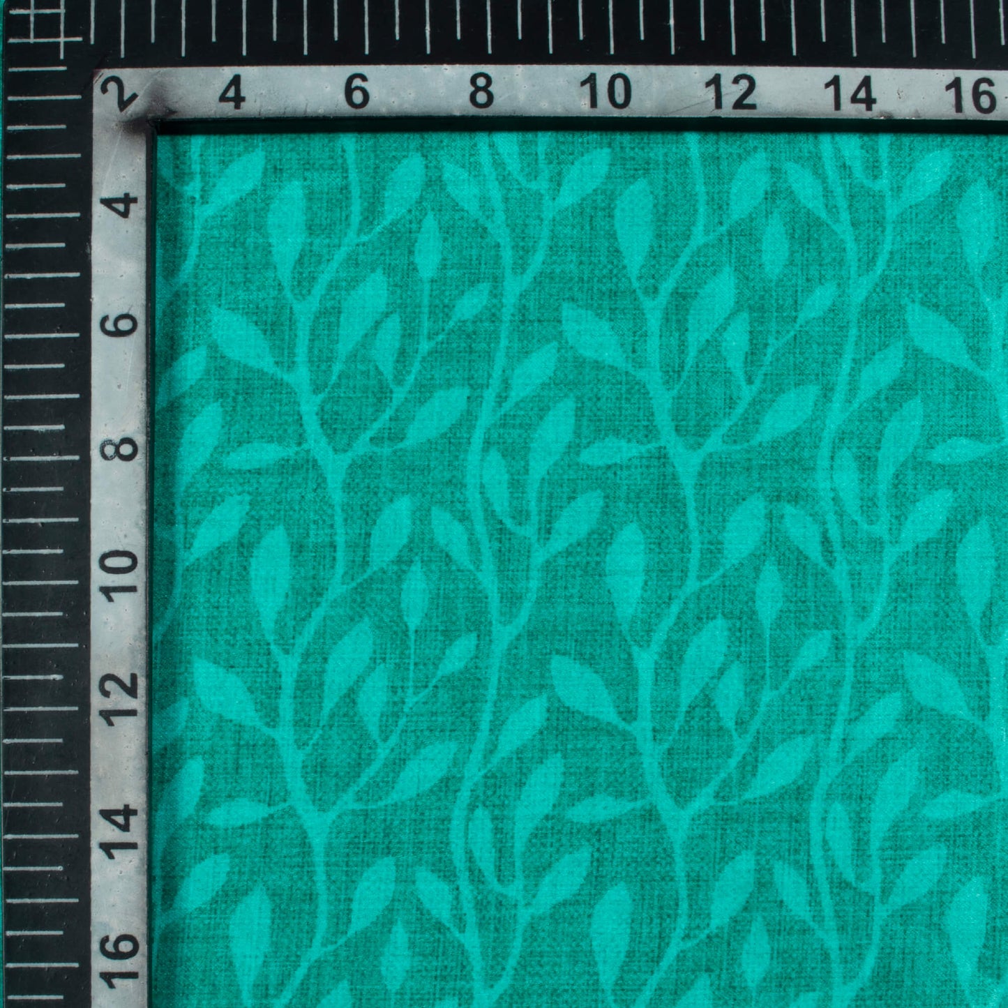 Sea Green Leaf Pattern Digital Print Lush Satin Fabric