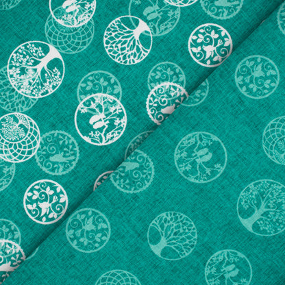 Pine Green And White Quirky Pattern Digital Print Lush Satin Fabric
