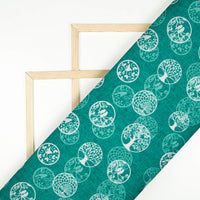 Pine Green And White Quirky Pattern Digital Print Lush Satin Fabric