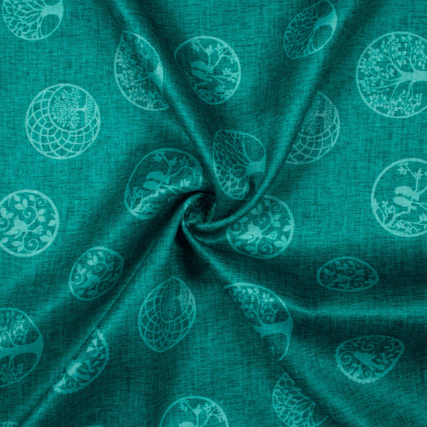 Pine Green Quirky Pattern Digital Print Lush Satin Fabric