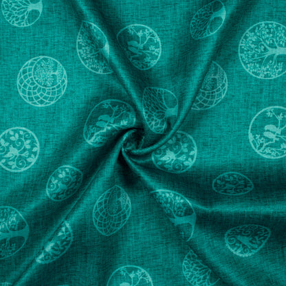 Pine Green Quirky Pattern Digital Print Lush Satin Fabric