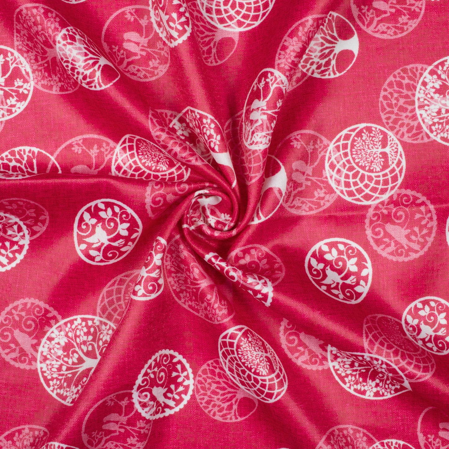 Fandango Pink And White Quirky Pattern Digital Print Lush Satin Fabric