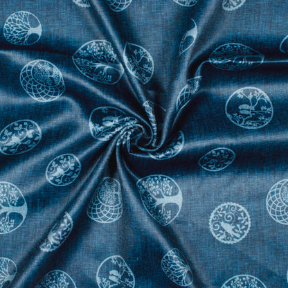 Prussian Blue Quirky Pattern Digital Print Lush Satin Fabric