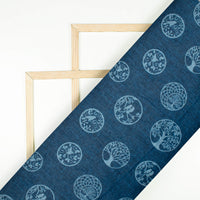 Prussian Blue Quirky Pattern Digital Print Lush Satin Fabric
