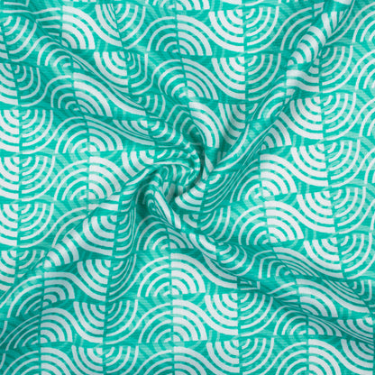 Electric Blue And White Geometric Pattern Digital Print Lush Satin Fabric