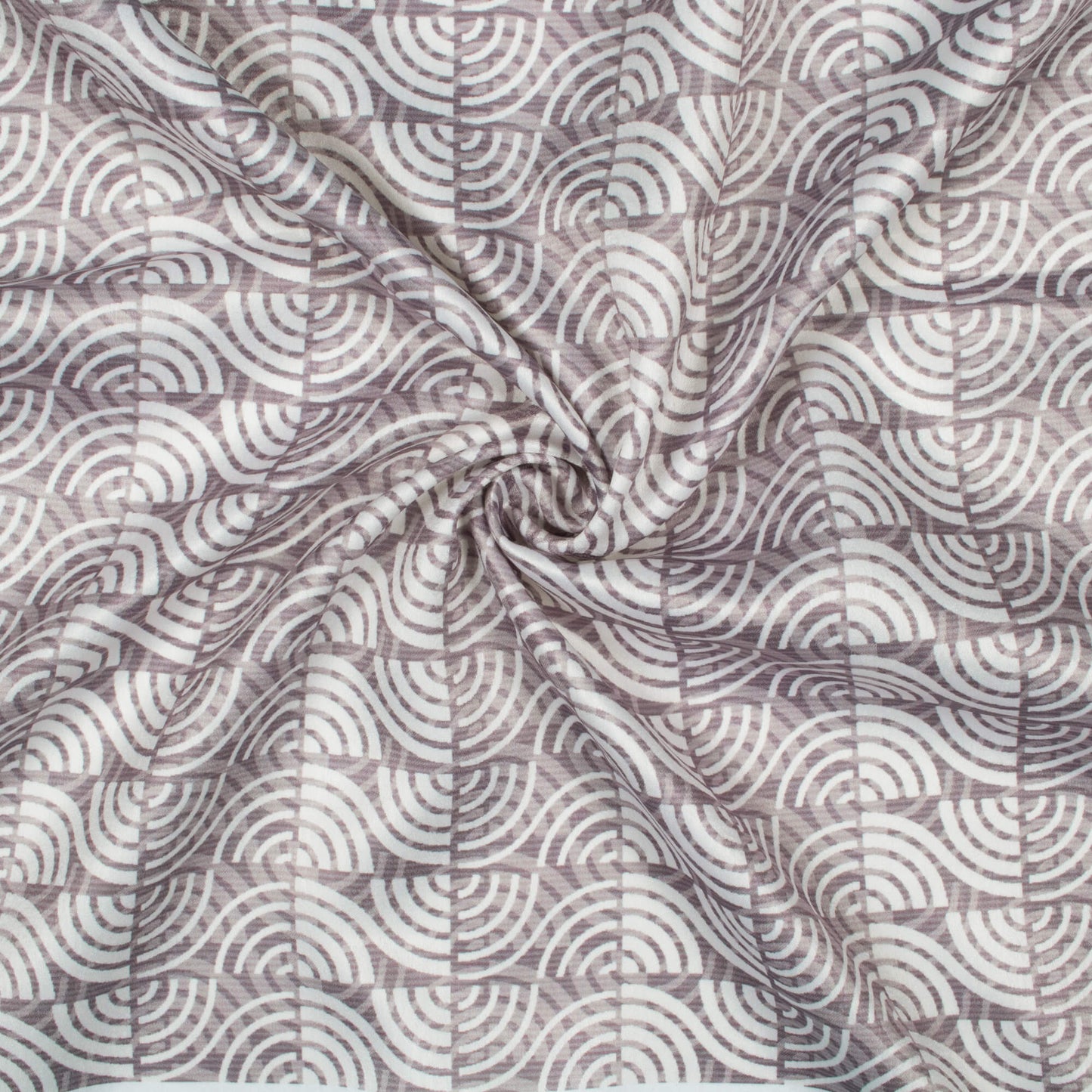 Charcoal Grey And White Geometric Pattern Digital Print Lush Satin Fabric