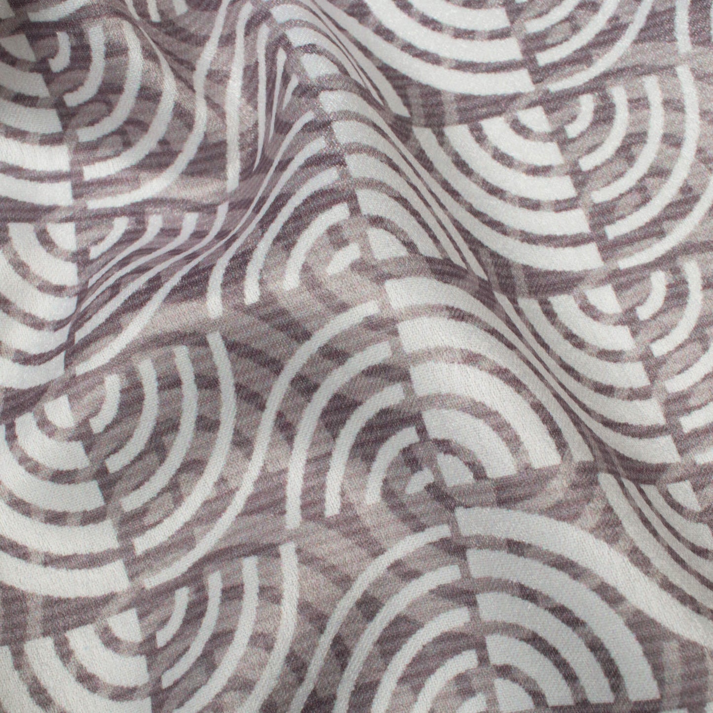 Charcoal Grey And White Geometric Pattern Digital Print Lush Satin Fabric