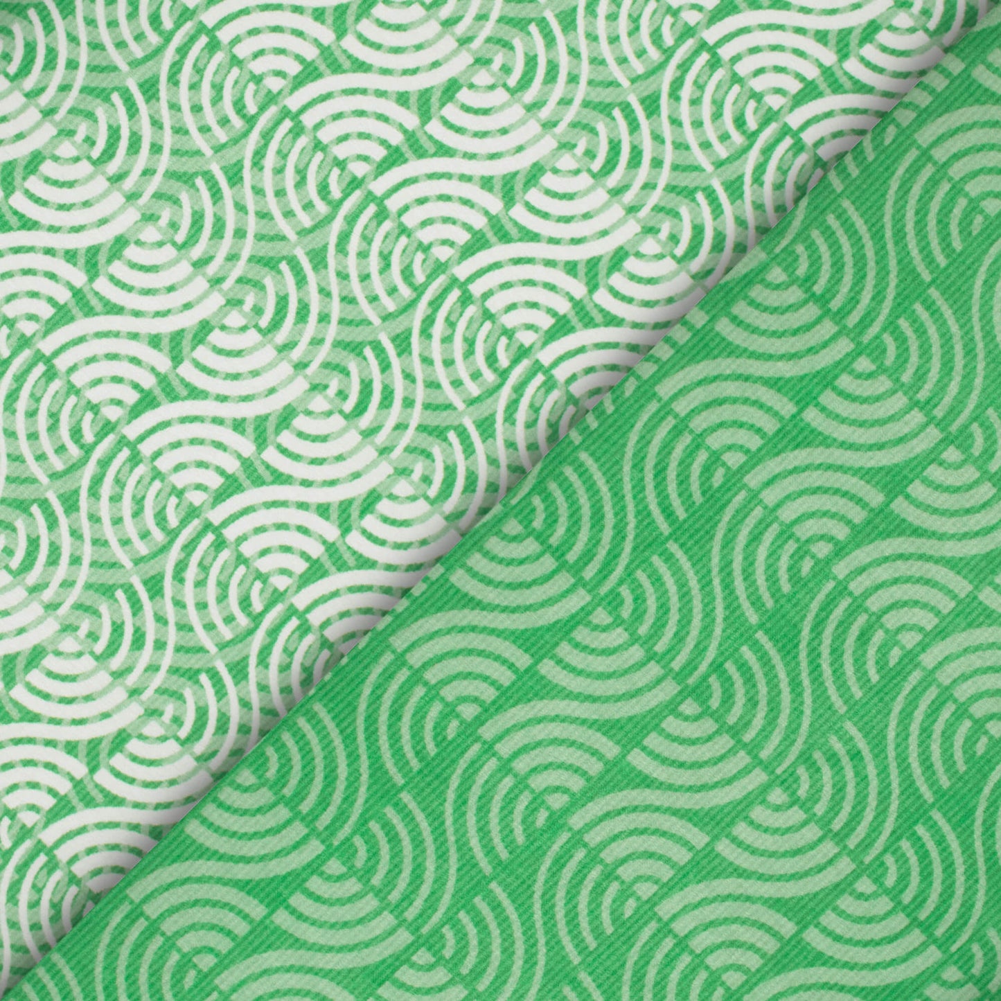 Jade Green And White Geometric Pattern Digital Print Lush Satin Fabric