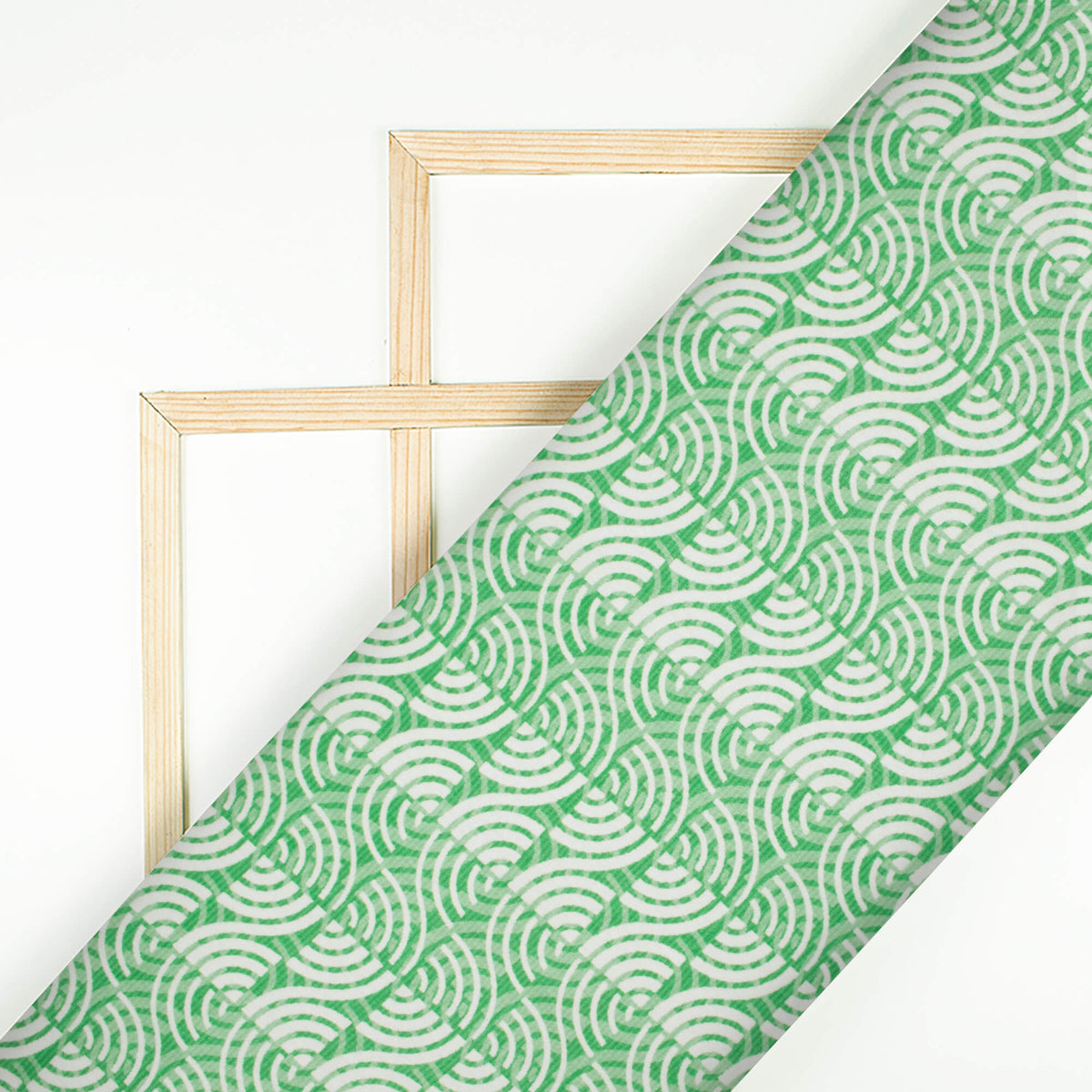 Jade Green And White Geometric Pattern Digital Print Lush Satin Fabric