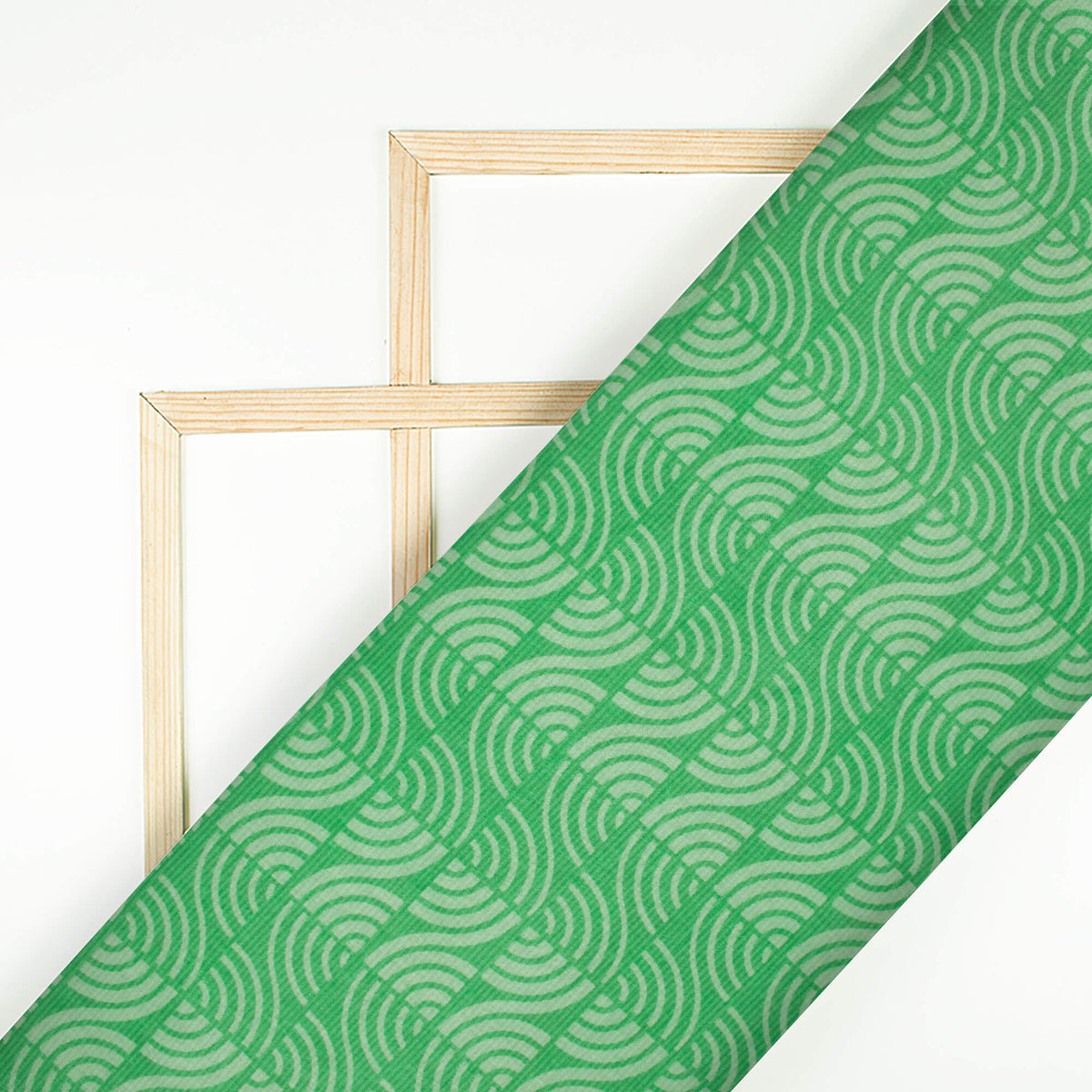 Jade Green Geometric Pattern Digital Print Lush Satin Fabric