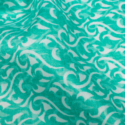 Electric Blue And White Abstract Pattern Digital Print Lush Satin Fabric