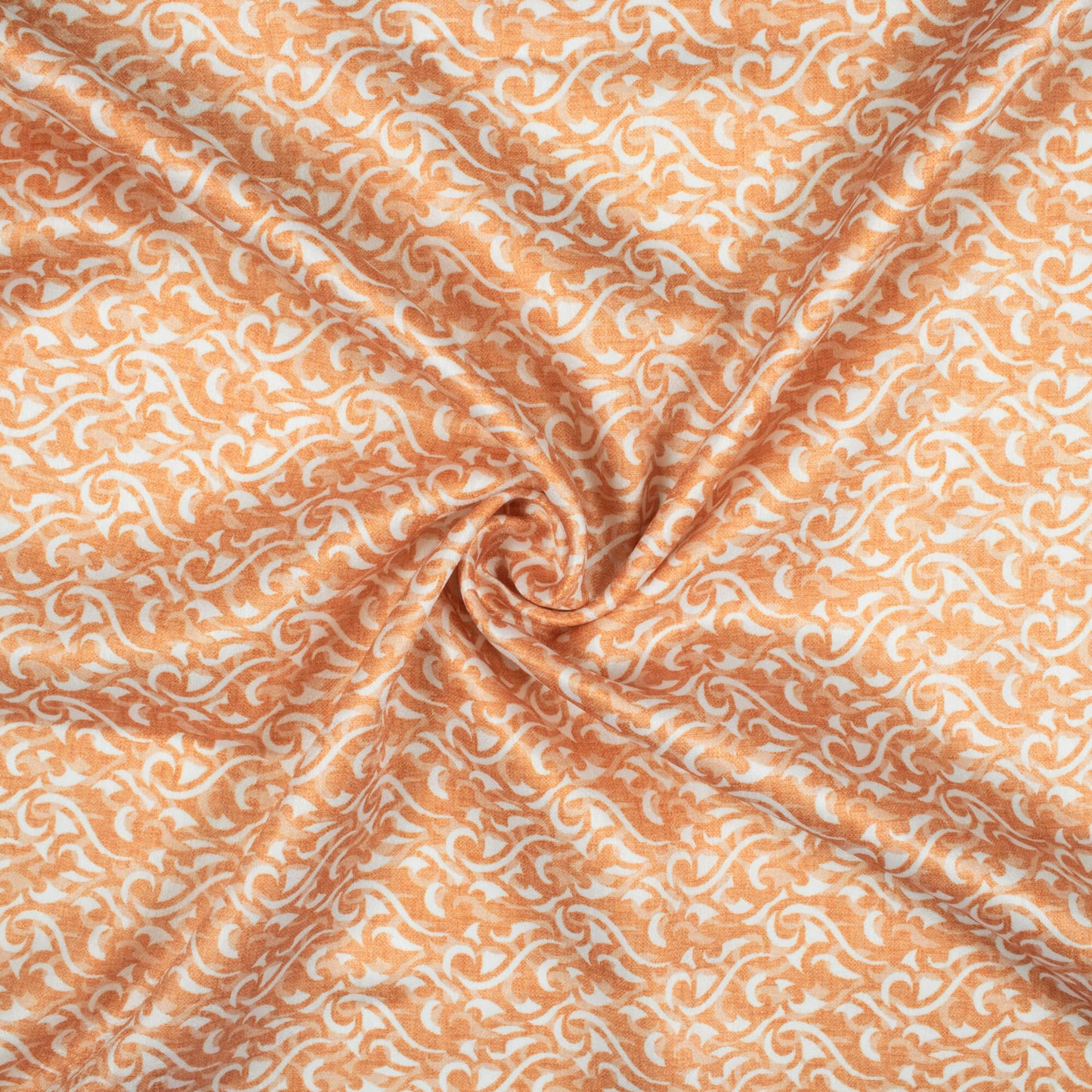Melon Orange And White Abstract Pattern Digital Print Lush Satin Fabric