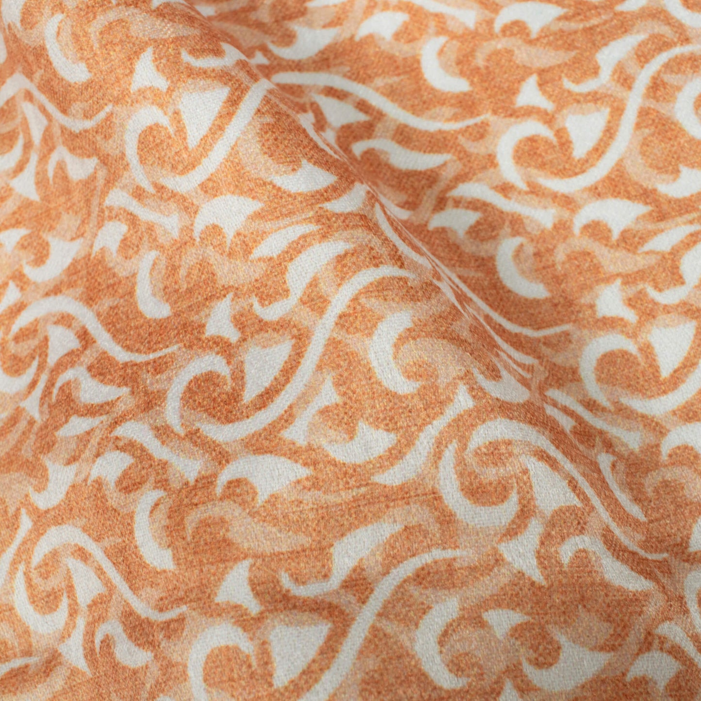 Melon Orange And White Abstract Pattern Digital Print Lush Satin Fabric