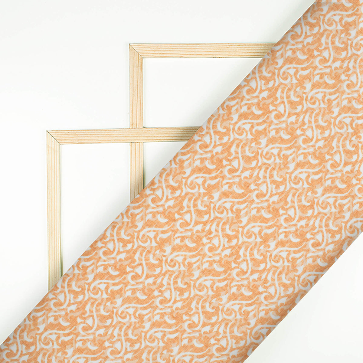 Melon Orange And White Abstract Pattern Digital Print Lush Satin Fabric