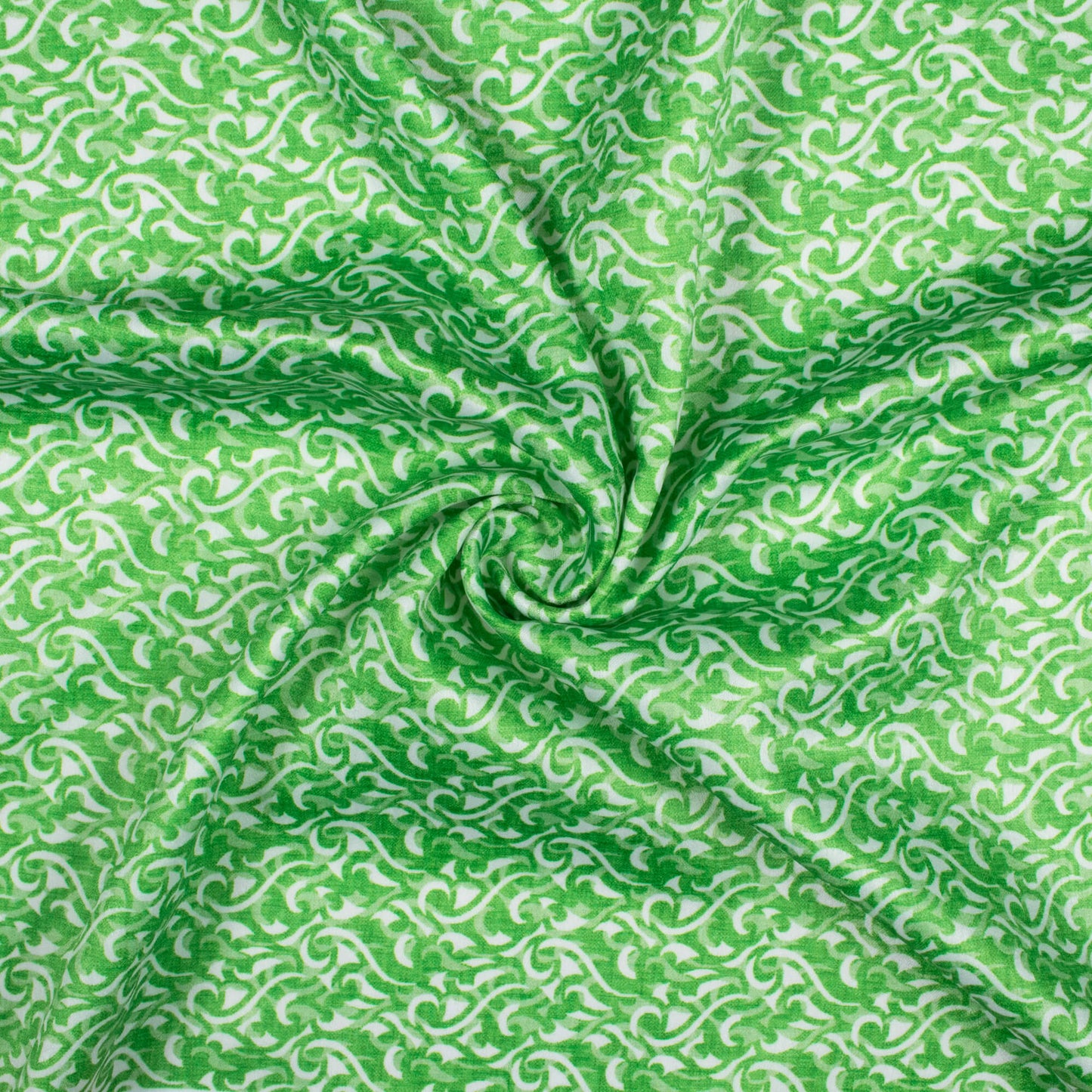 Parakeet Green And White Abstract Pattern Digital Print Lush Satin Fabric