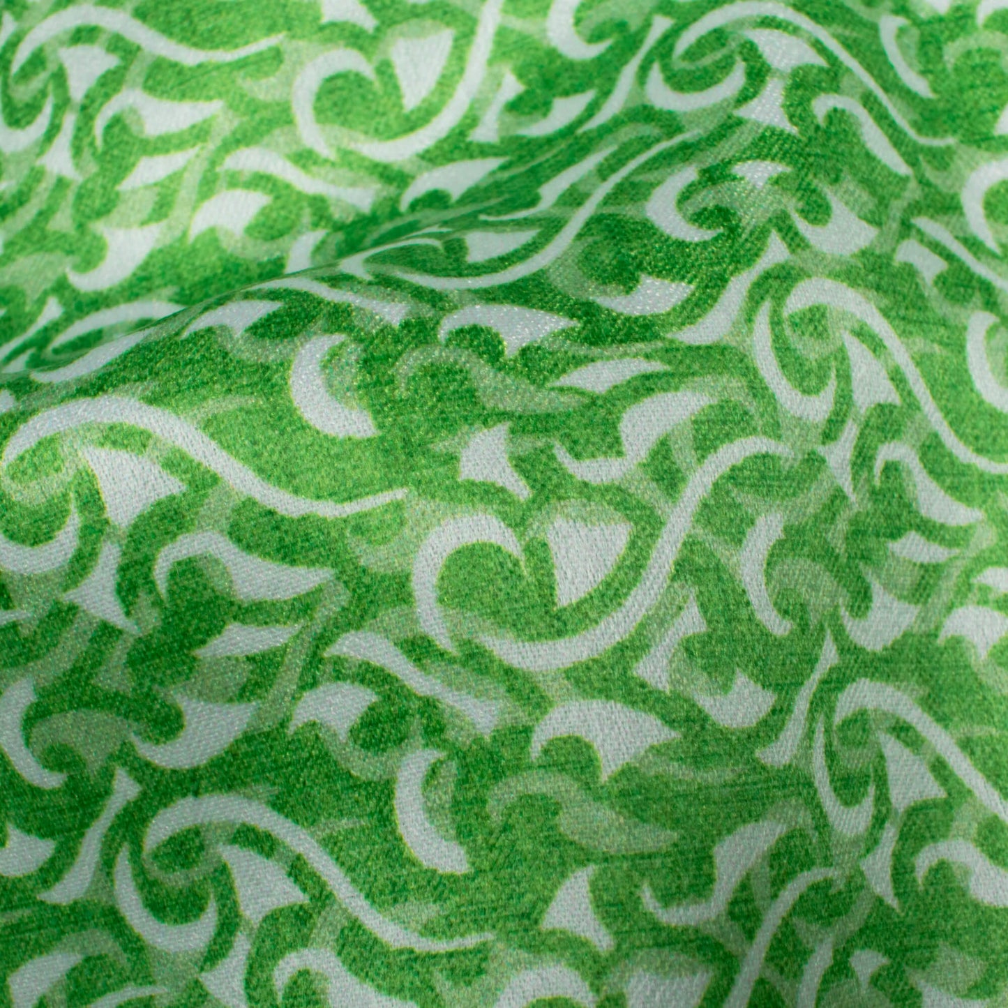 Parakeet Green And White Abstract Pattern Digital Print Lush Satin Fabric