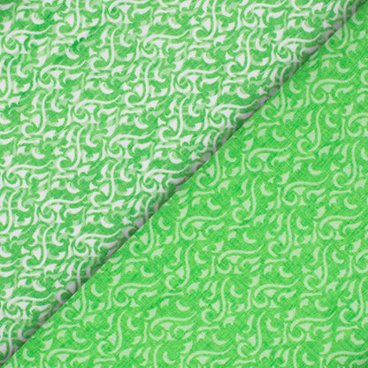 Parakeet Green And White Abstract Pattern Digital Print Lush Satin Fabric