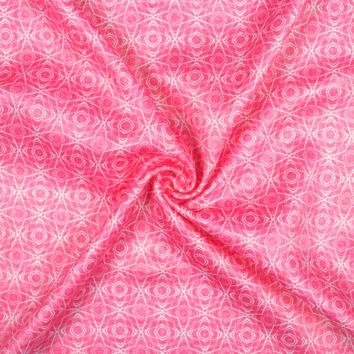 Taffy Pink And White Geometric Pattern Digital Print Lush Satin Fabric