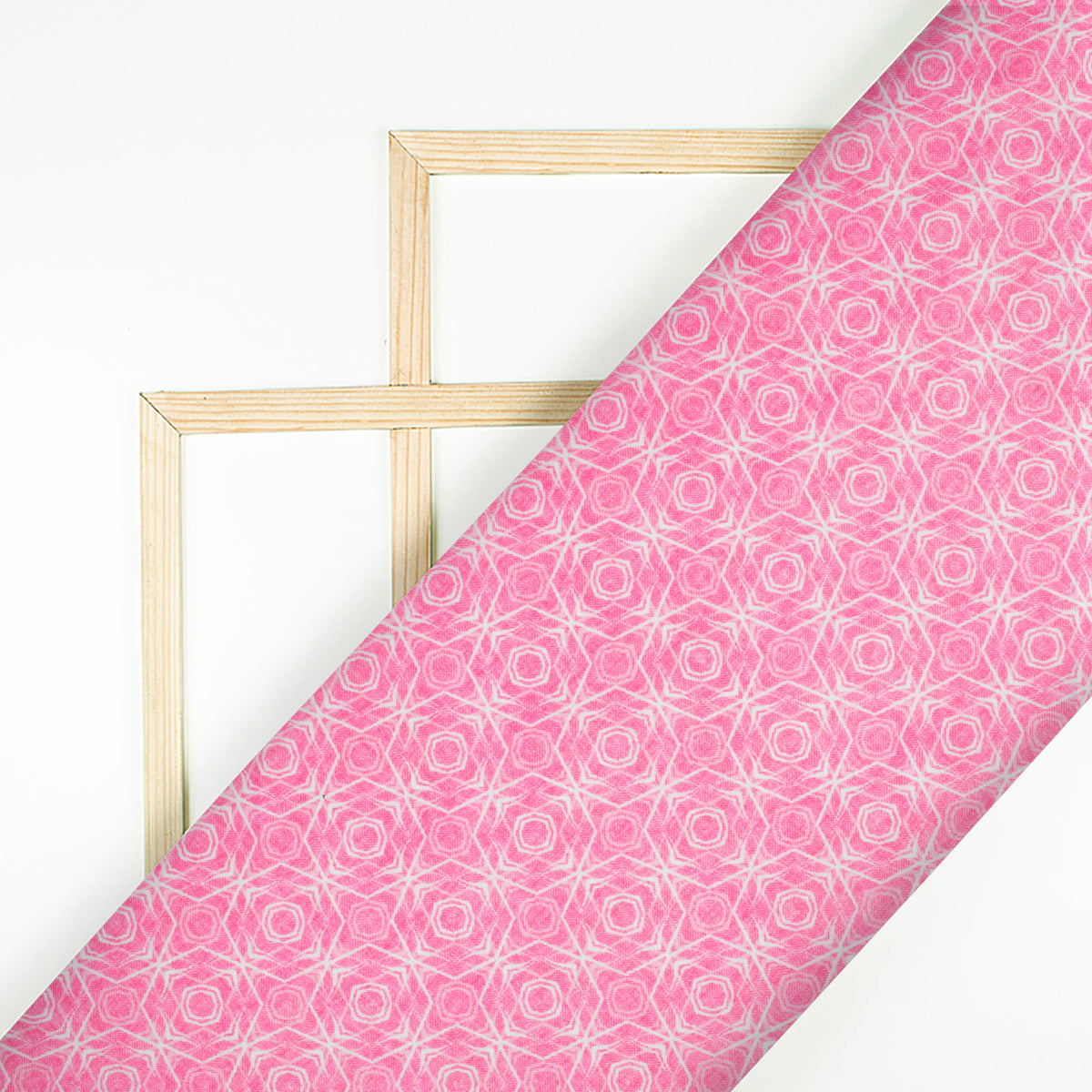 Taffy Pink And White Geometric Pattern Digital Print Lush Satin Fabric