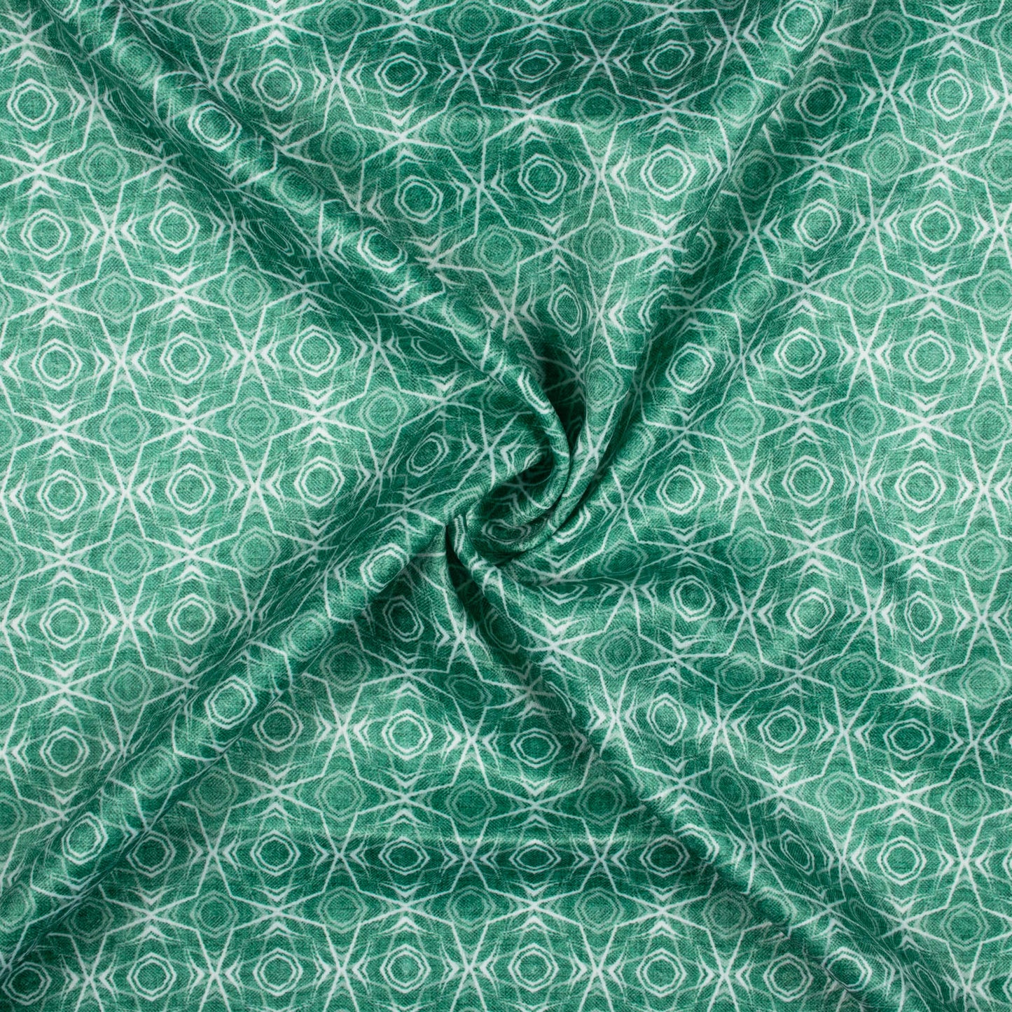 Sacramento Green And White Geometric Pattern Digital Print Lush Satin Fabric